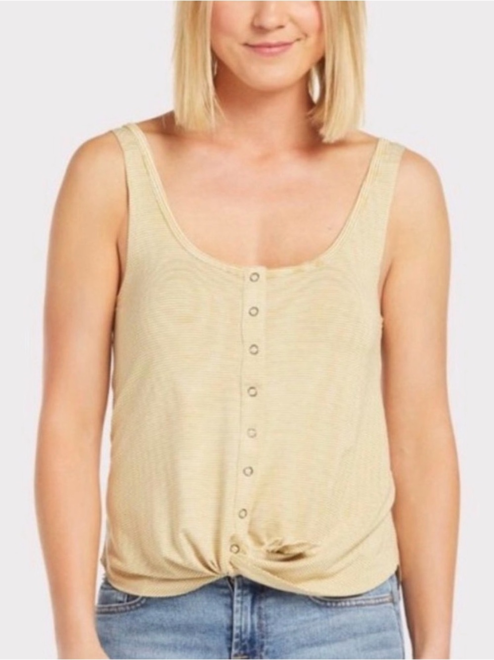 Anamá Striped Yellow Button Tank Top